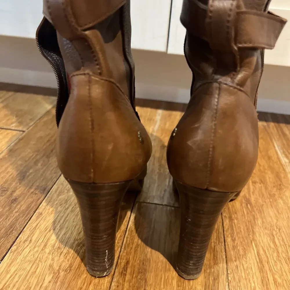 UGG 1004150 Jardin Women Brown Leather PLATFORM Hi High Heel Boots Size 7